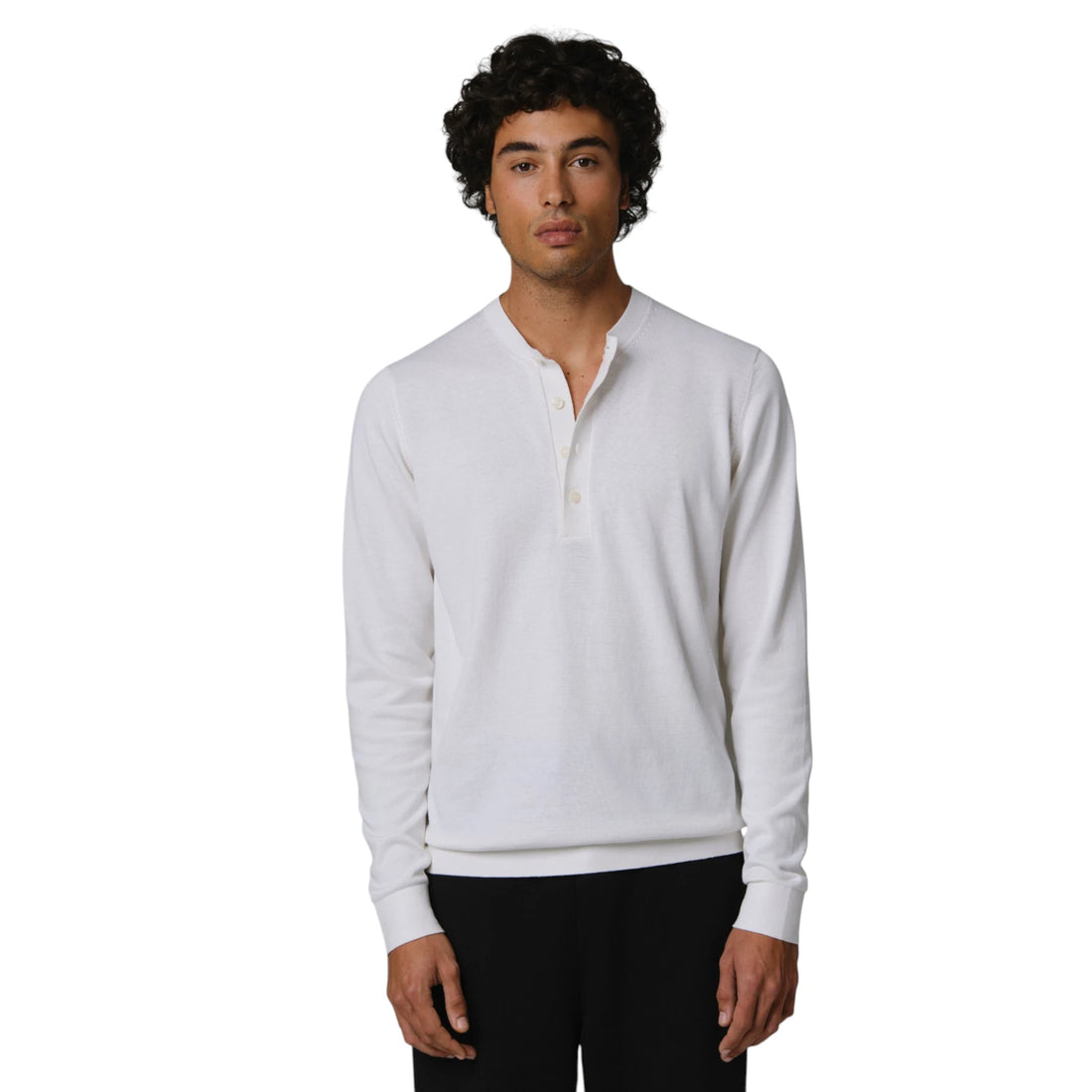Crisp White Long Sleeve Henley T-Shirt